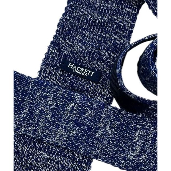 HACKETT Men's Cotton Linen Knit Necktie LUXURY Blue White Speckled W:2.2" EU - Picture 2 of 5